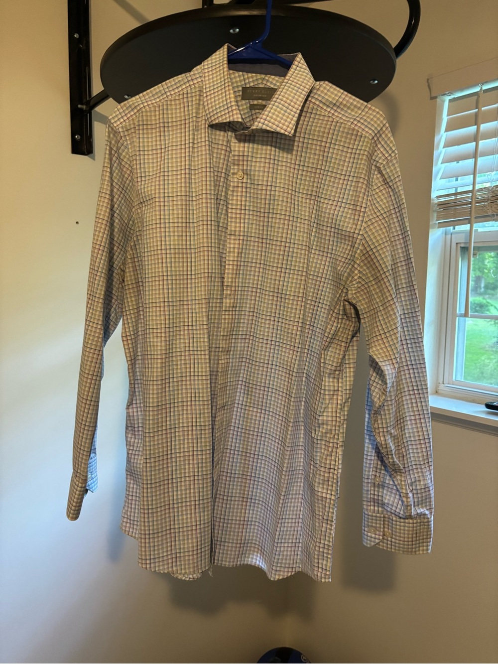 Perry Ellis Men's Plaid Dress Shirt - Light Blue & Pink